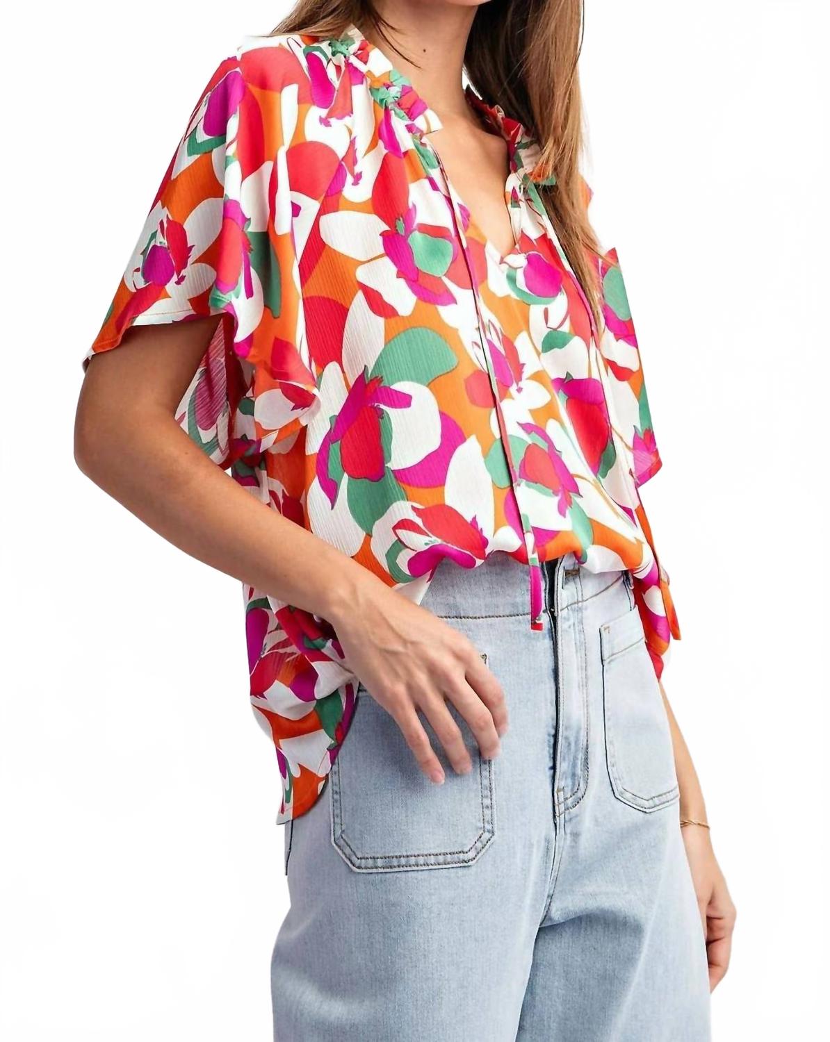 Santa Cruz Floral Printed Short Sleeve Top In Multicolor