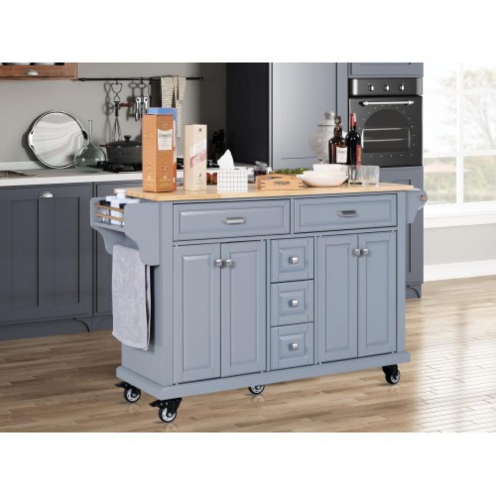 Kitchen Storage Island with Rubberwood Worktop and Five Drawers