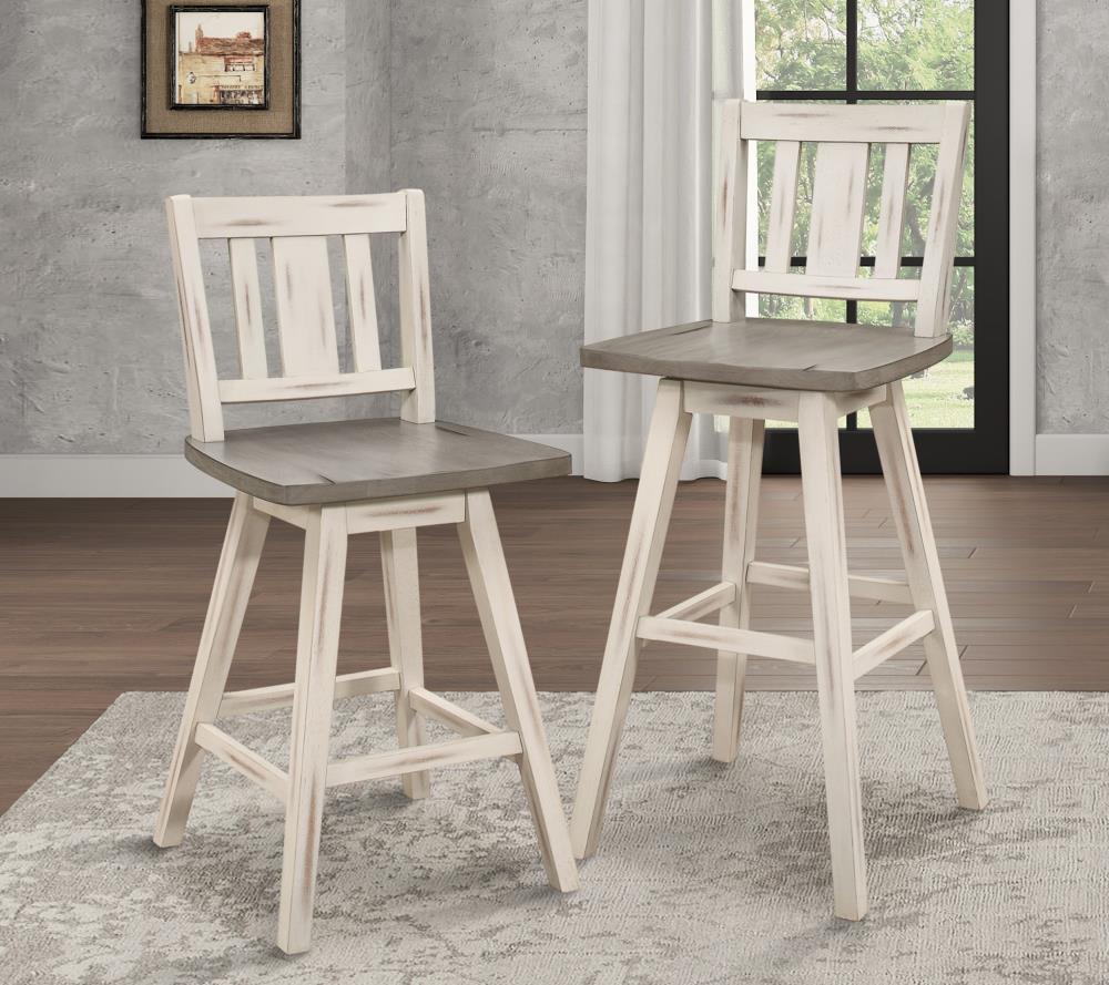 Rustic Swivel Dining Chairs with Vertical Slat Back Set of 2