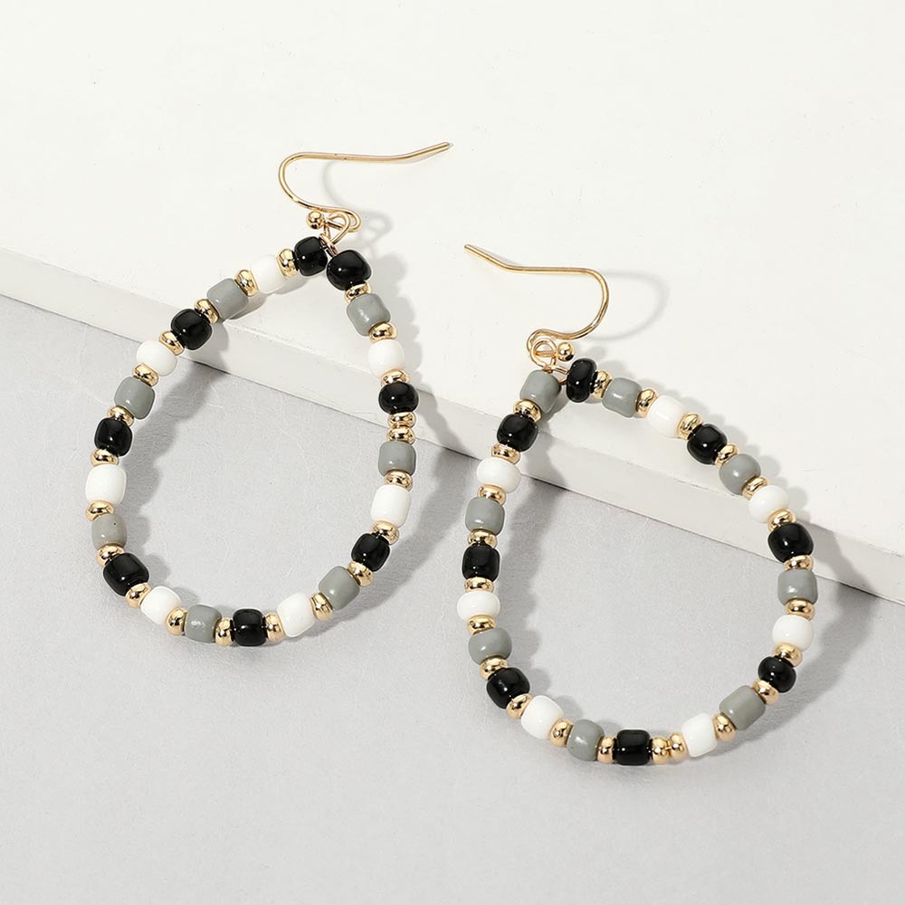 Faceted Beaded Teardrop Hoop Drop Earrings