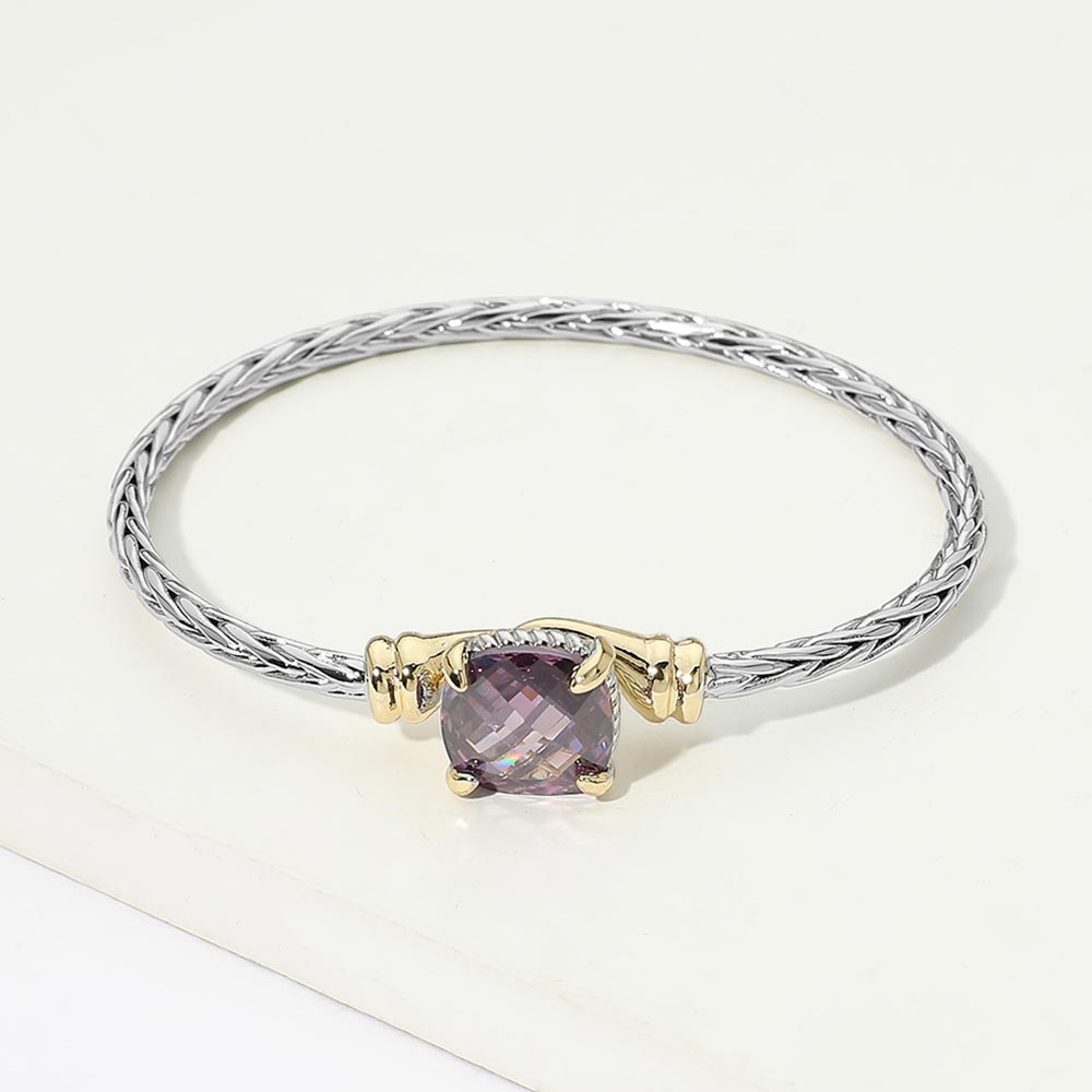 14K Gold Plated CZ Cushion Cut Accent Braided Bracelet