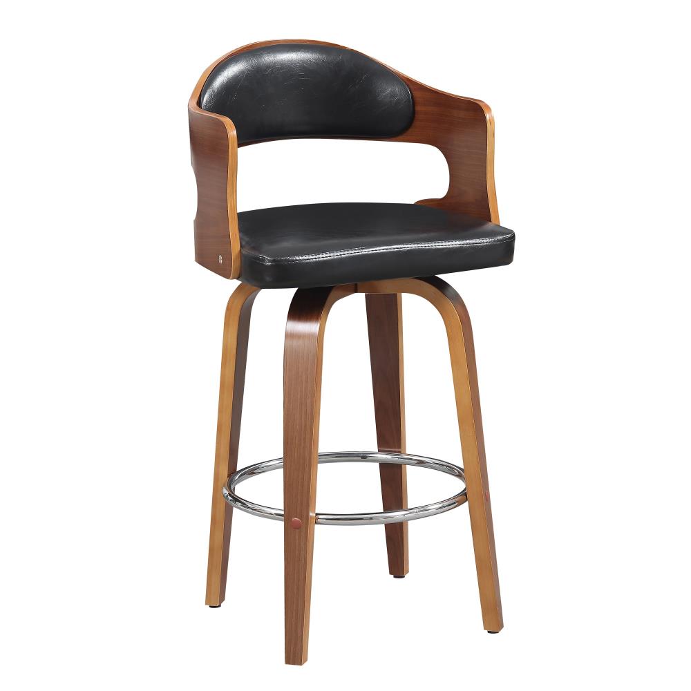 Mid-Century Swivel Bar Chair with Wooden Construction and Faux Leather Upholstery