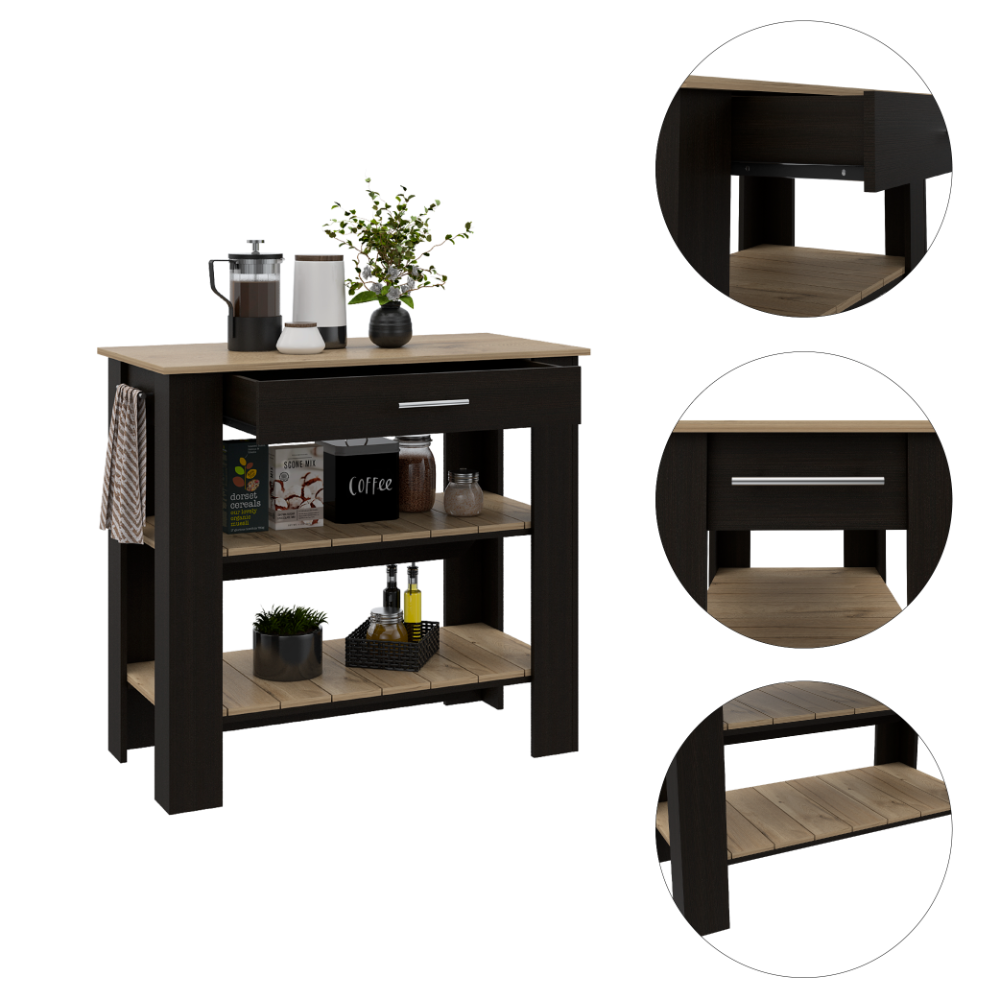 Kitchen Island Cart with Drawer and Open Shelves