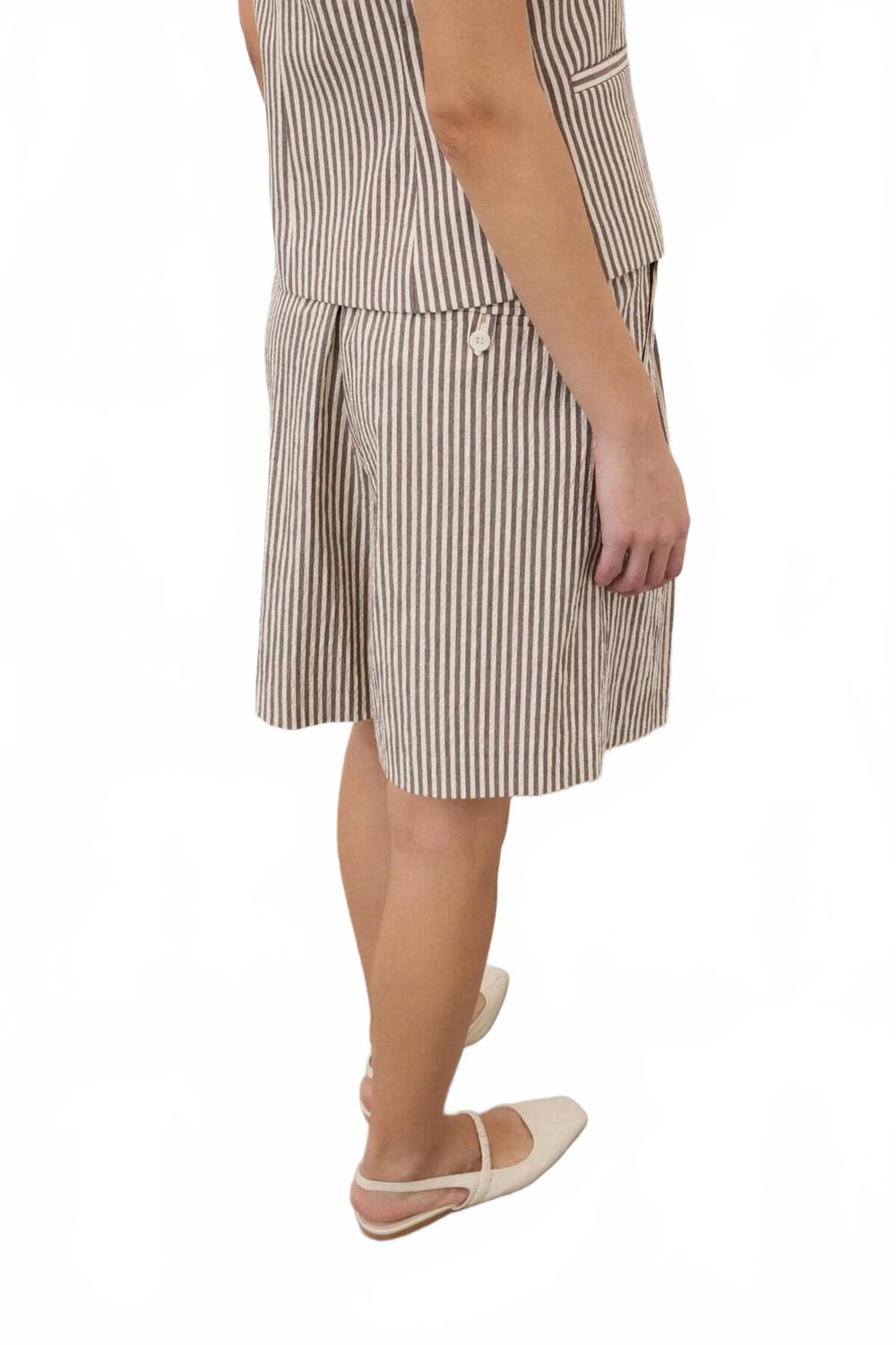 Cotton Blend Striped Shorts In Brown And White