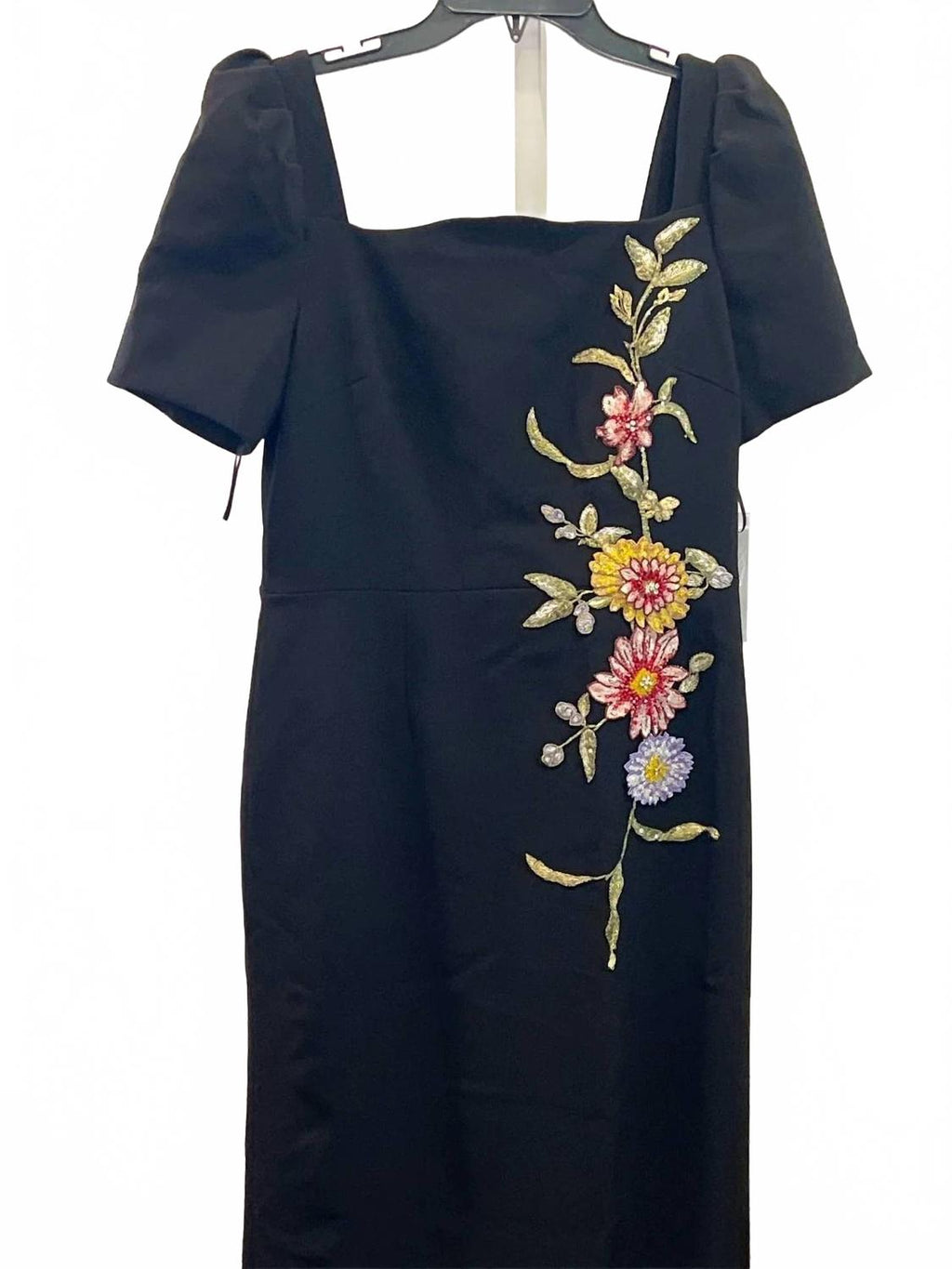 Floral Appliqué Crepe Gown In Black