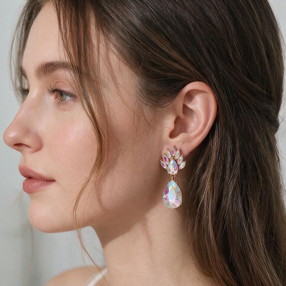 Elegant Teardrop Cluster Drop Evening Earrings