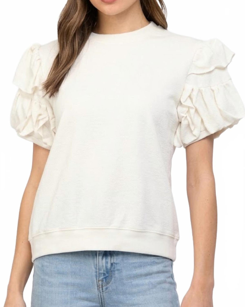 Ruffle Sleeve Top In White