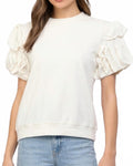 Ruffle Sleeve Top In White