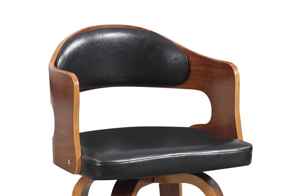 Mid-Century Swivel Bar Chair with Wooden Construction and Faux Leather Upholstery