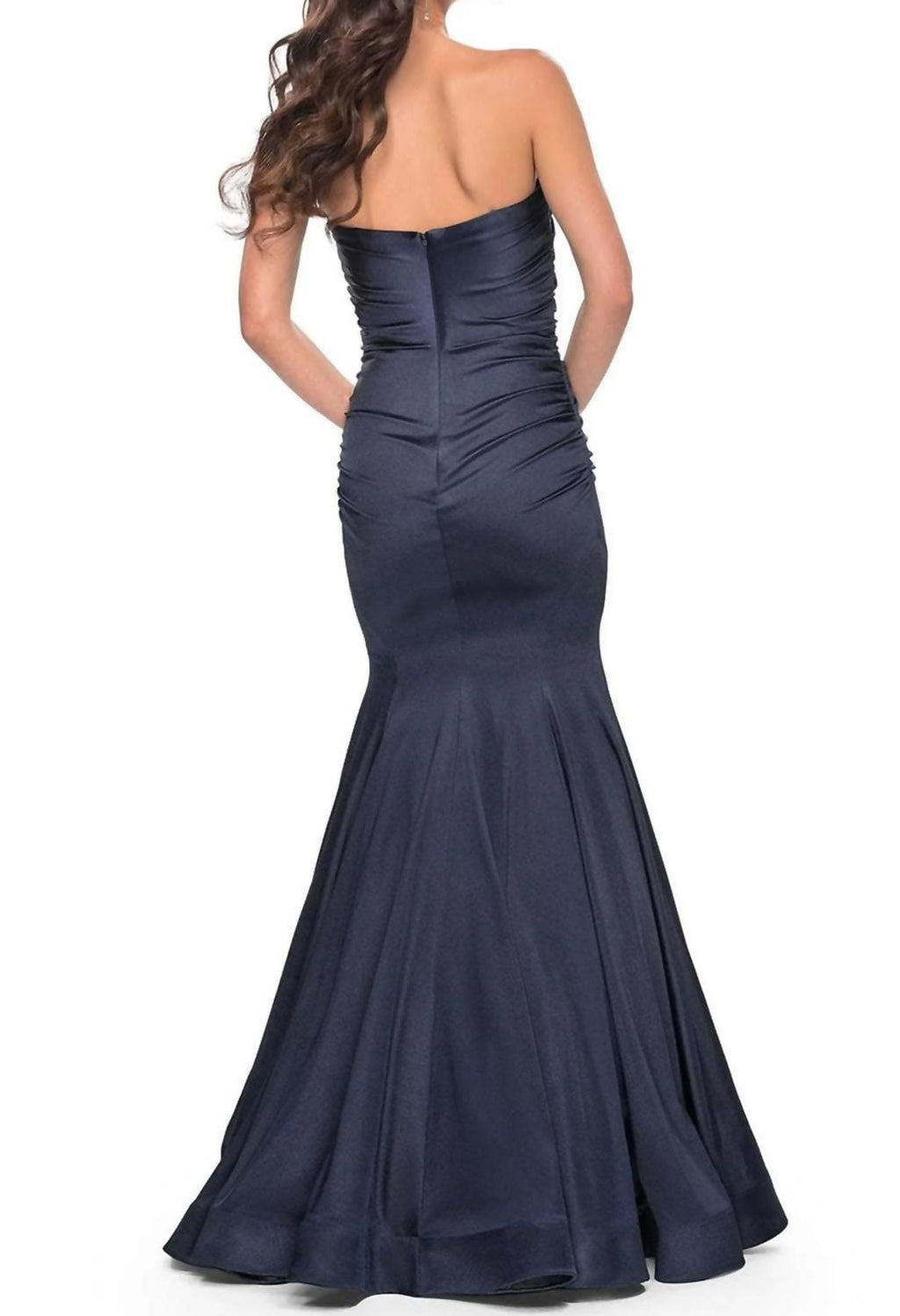 Strapless Satin Evening Prom Maxi Dress In Navy