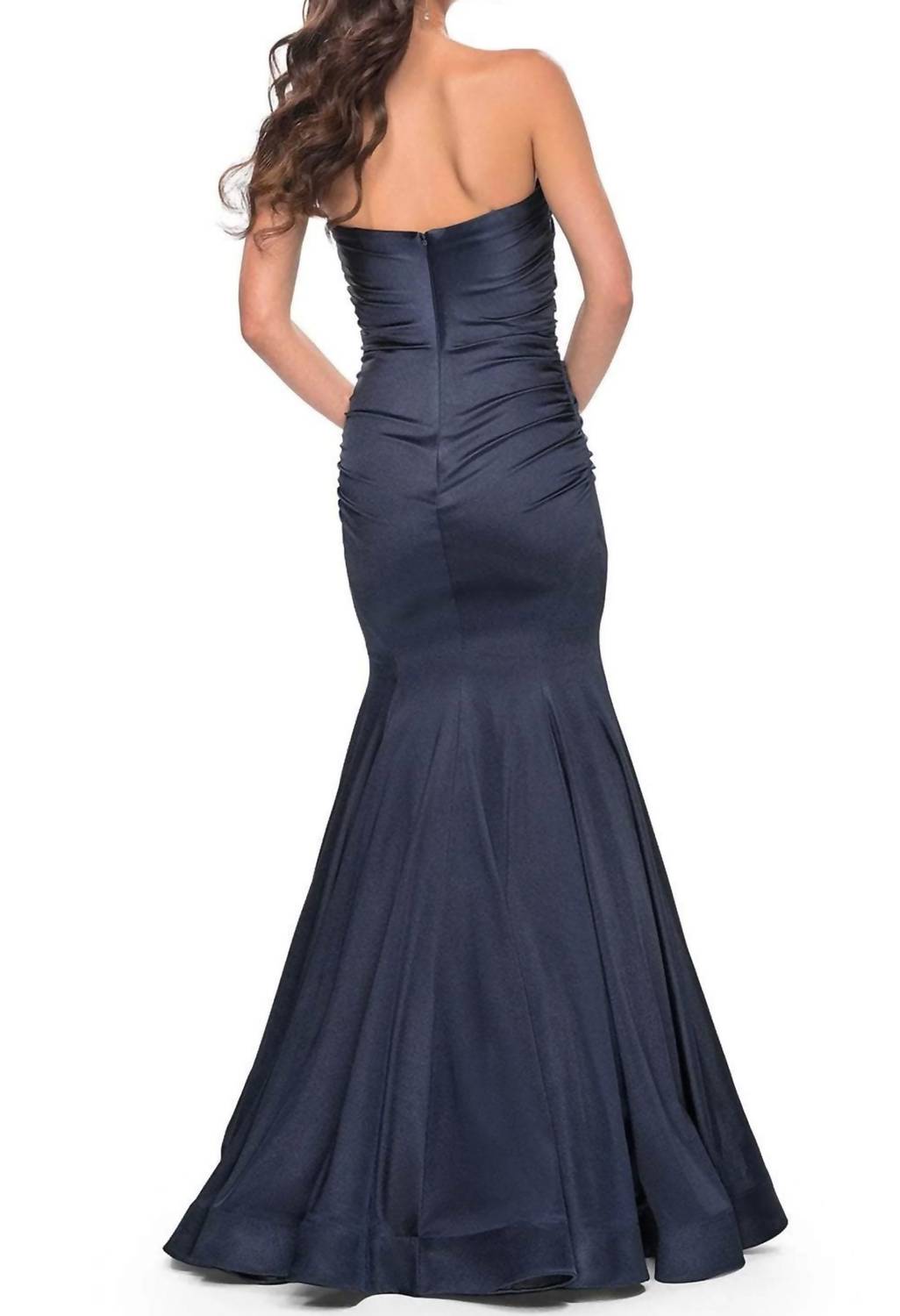 Strapless Satin Evening Prom Maxi Dress In Navy