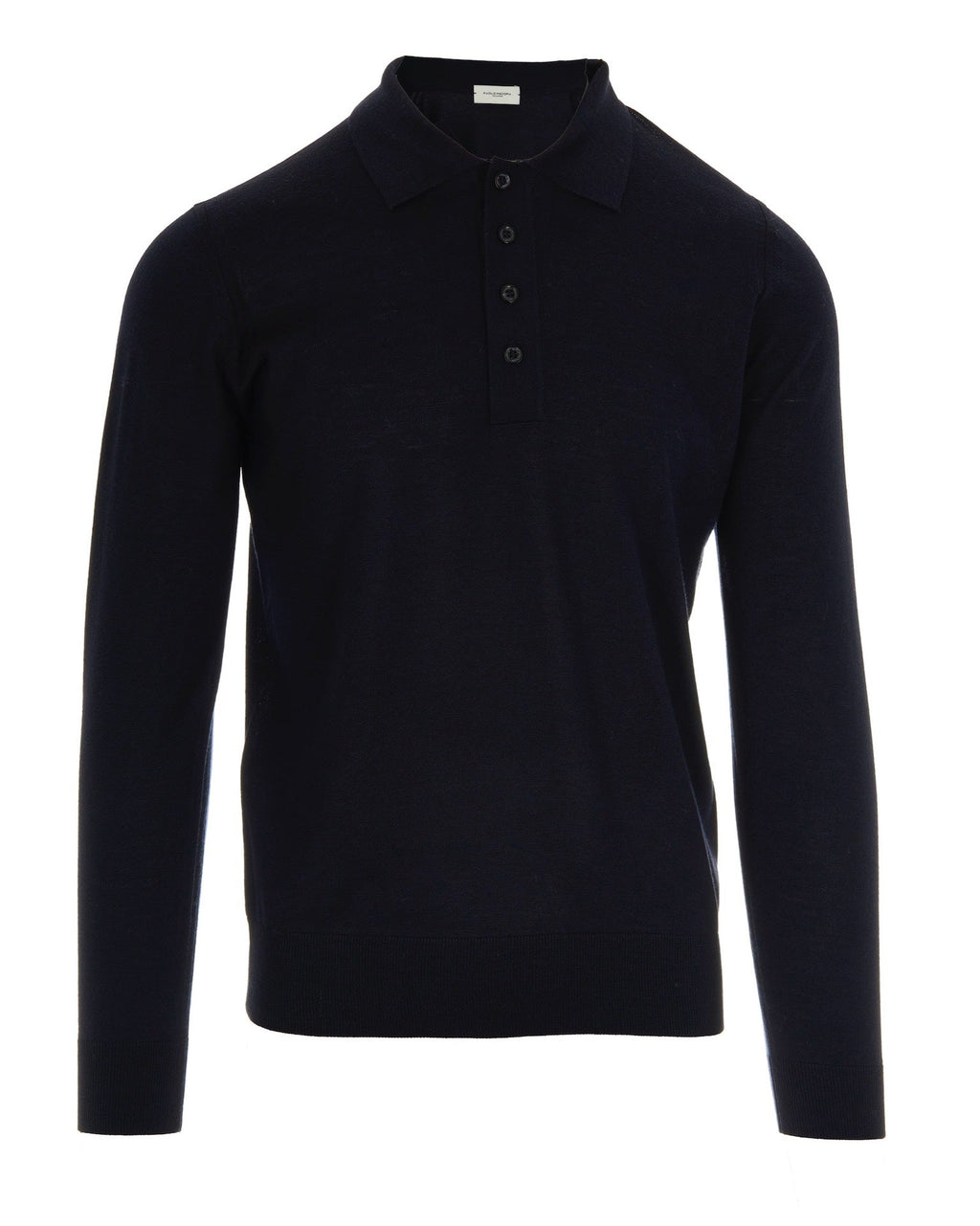 Dark Blue Virgin Wool Long-Sleeve Polo Shirt