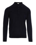 Dark Blue Virgin Wool Long-Sleeve Polo Shirt