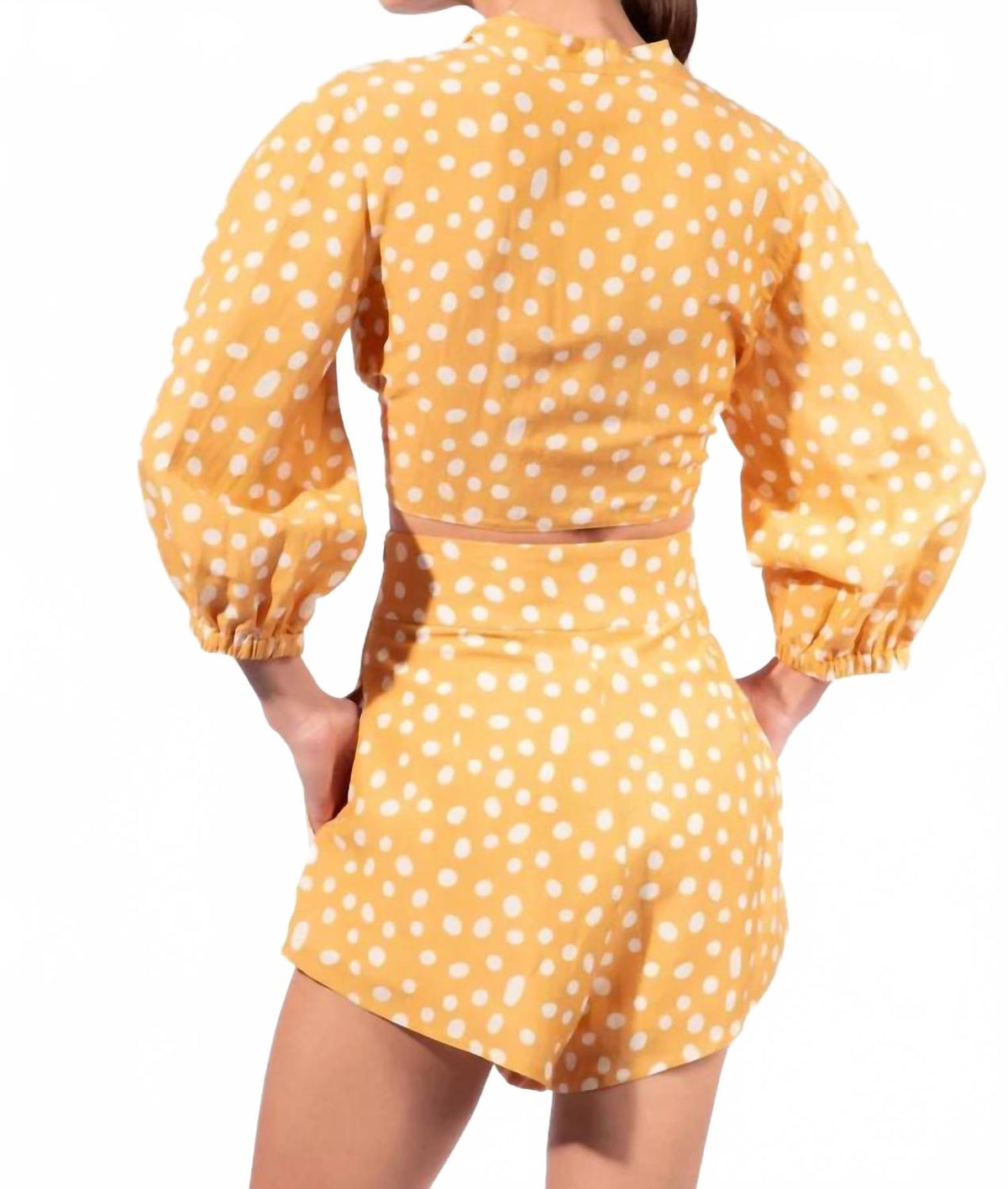 High-Waist Polka Dot Shorts In Cashew Yellow