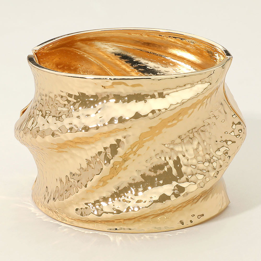 Wide Hammered Metal Abstract Hinged Bangle Bracelet