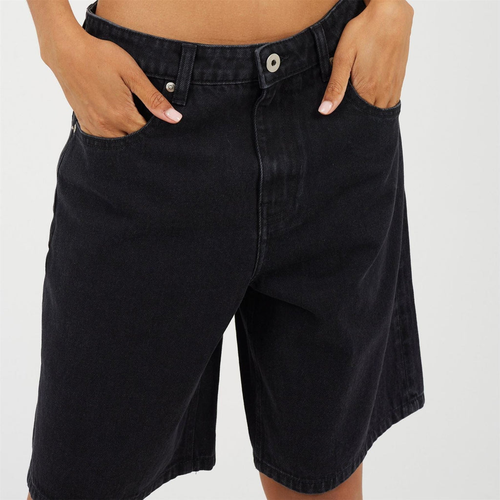 Brave Soul Womens Long Washed Black Denim Shorts