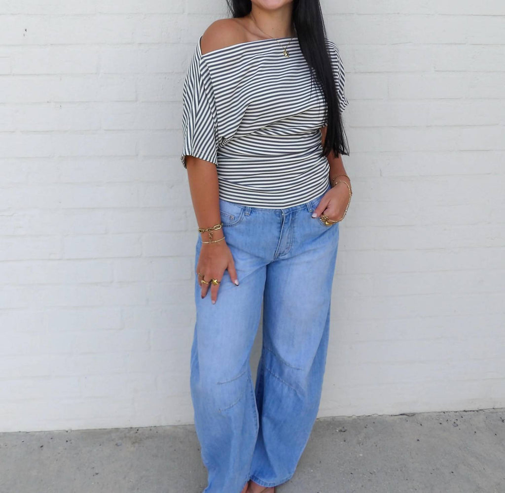 Delilah Striped Knit Top In Blue