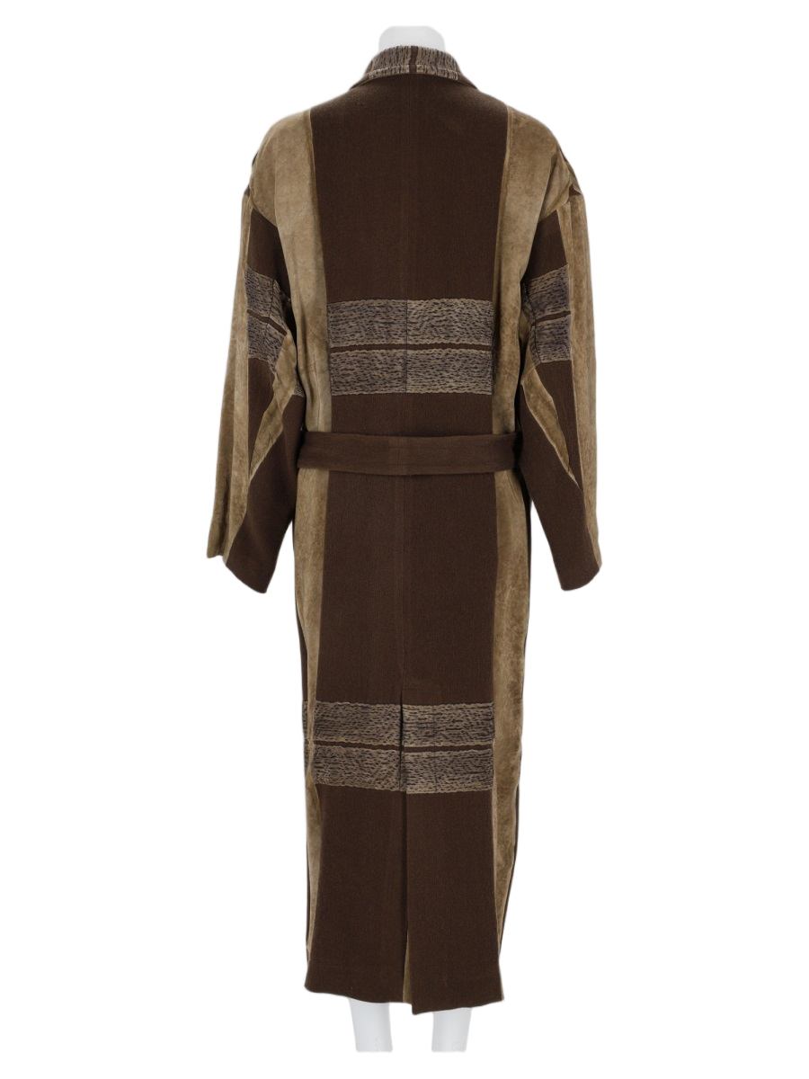 Multicolour Patchwork Belted Oversized Coat