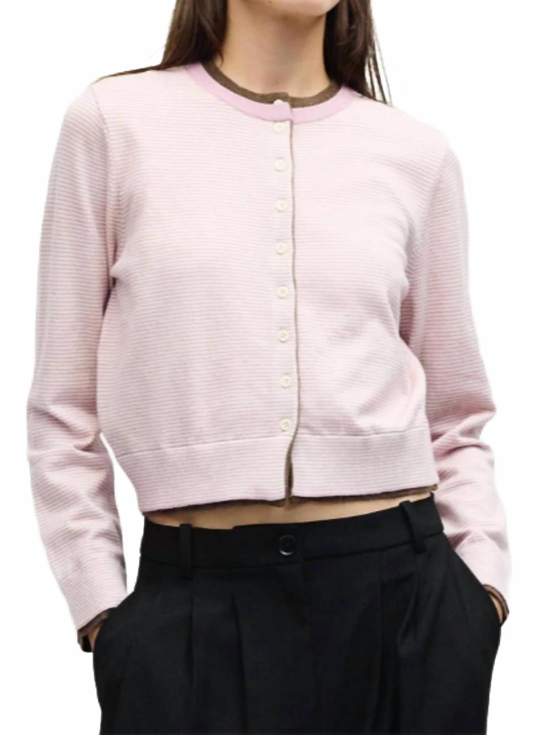 Contrast Ribbing Cardigan In Pink And Brown