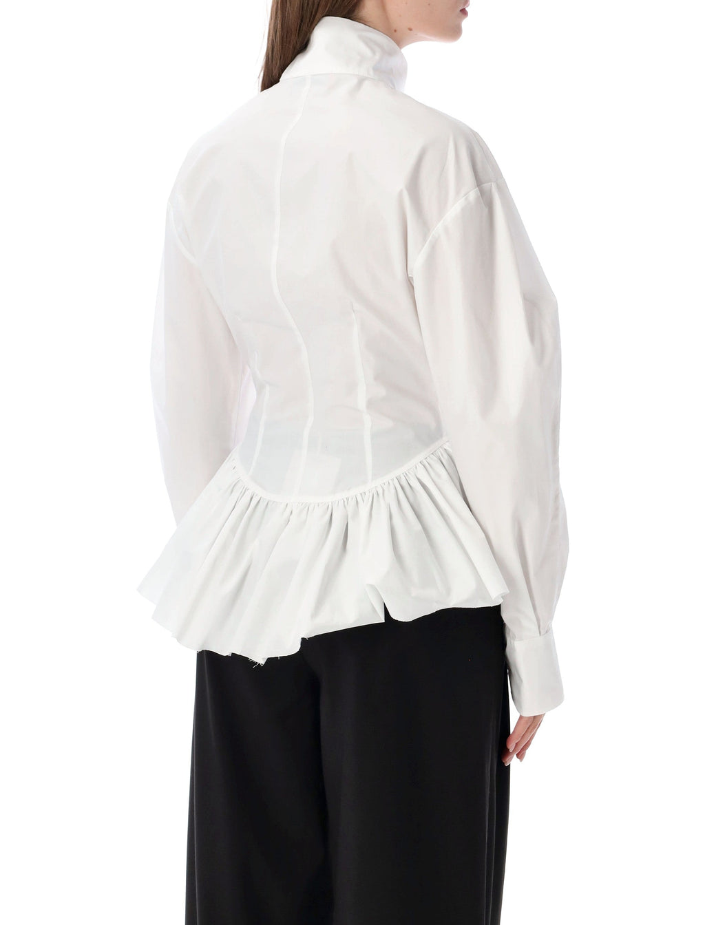 Elaine Popeline High Collar Peplum Blouse