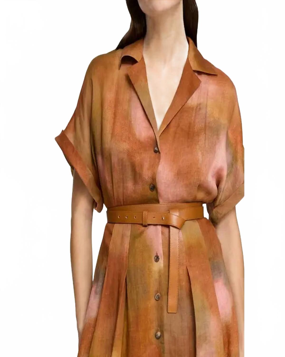 Women's Notch Lapel Shirtdress In Red Ochre Multi