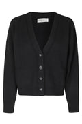 Black Cropped V-Neck Wool-Cashmere Cardigan