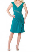 Cap Sleeves Ruched V-Neck Midi Dress In Emerald