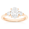 1.25 cttw Oval Lab Grown Diamond 3 Stone Engagement Ring in 14K Rose Gold For Women