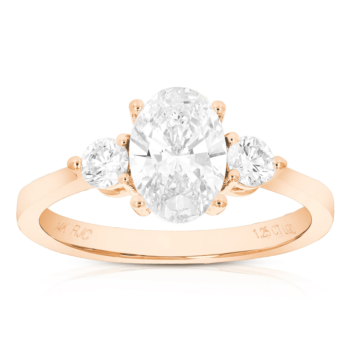 1.25 cttw Oval Lab Grown Diamond 3 Stone Engagement Ring in 14K Rose Gold For Women