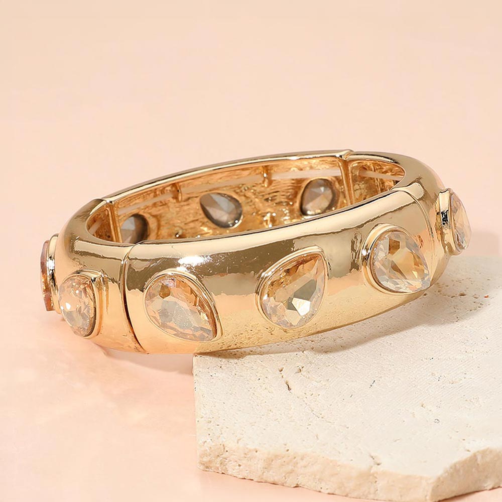 Faceted Teardrop Gem Accent Stretch Evening Bracelet