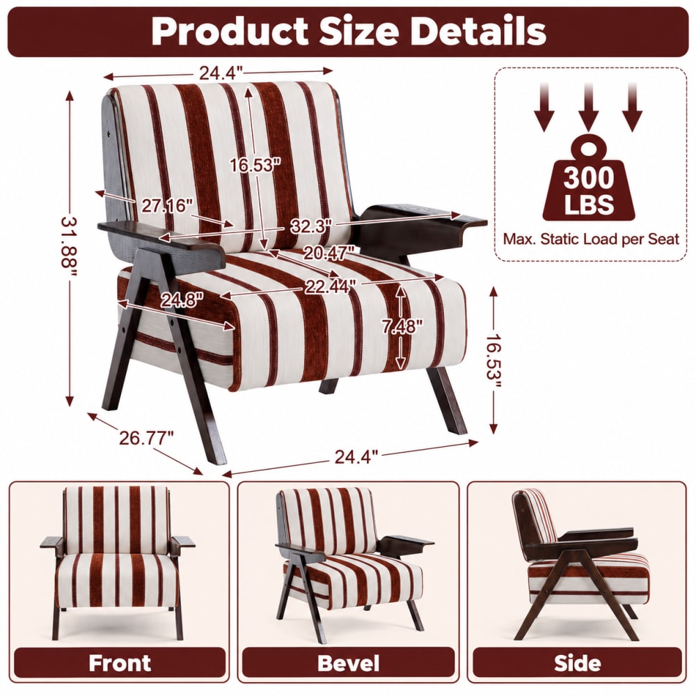 GOODSILO Casual Reading Armchair with Widened Armrests for Home