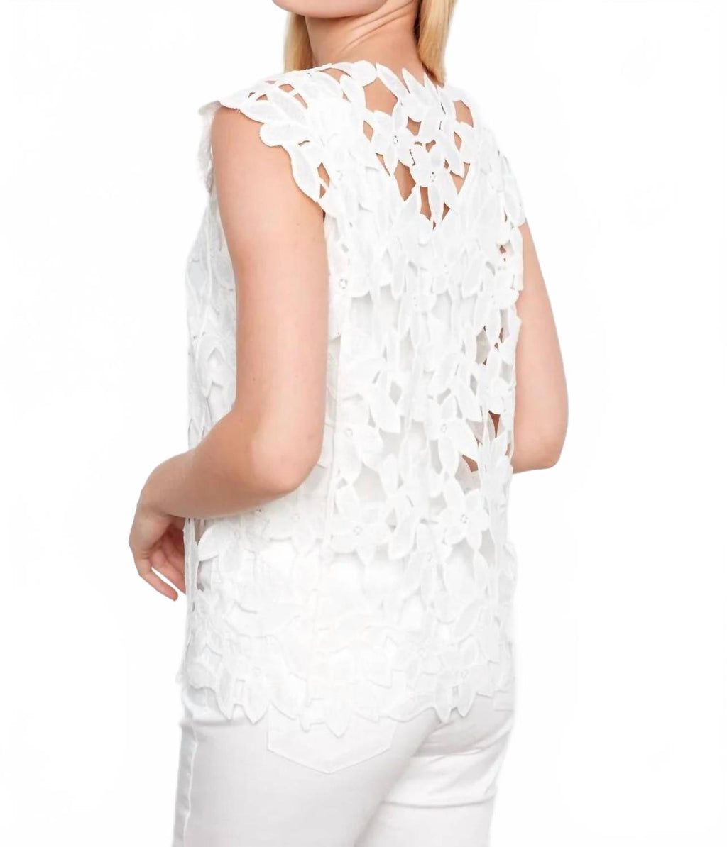 Cap Sleeve Floral Crochet Top In White
