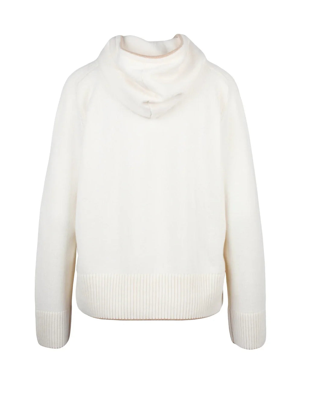 White Drawstring Hooded Cashmere Zip Cardigan