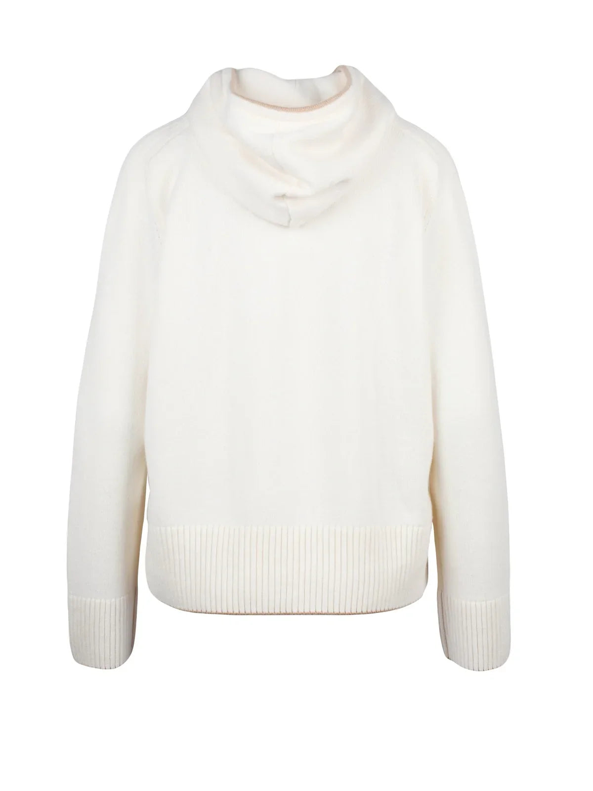 White Drawstring Hooded Cashmere Zip Cardigan
