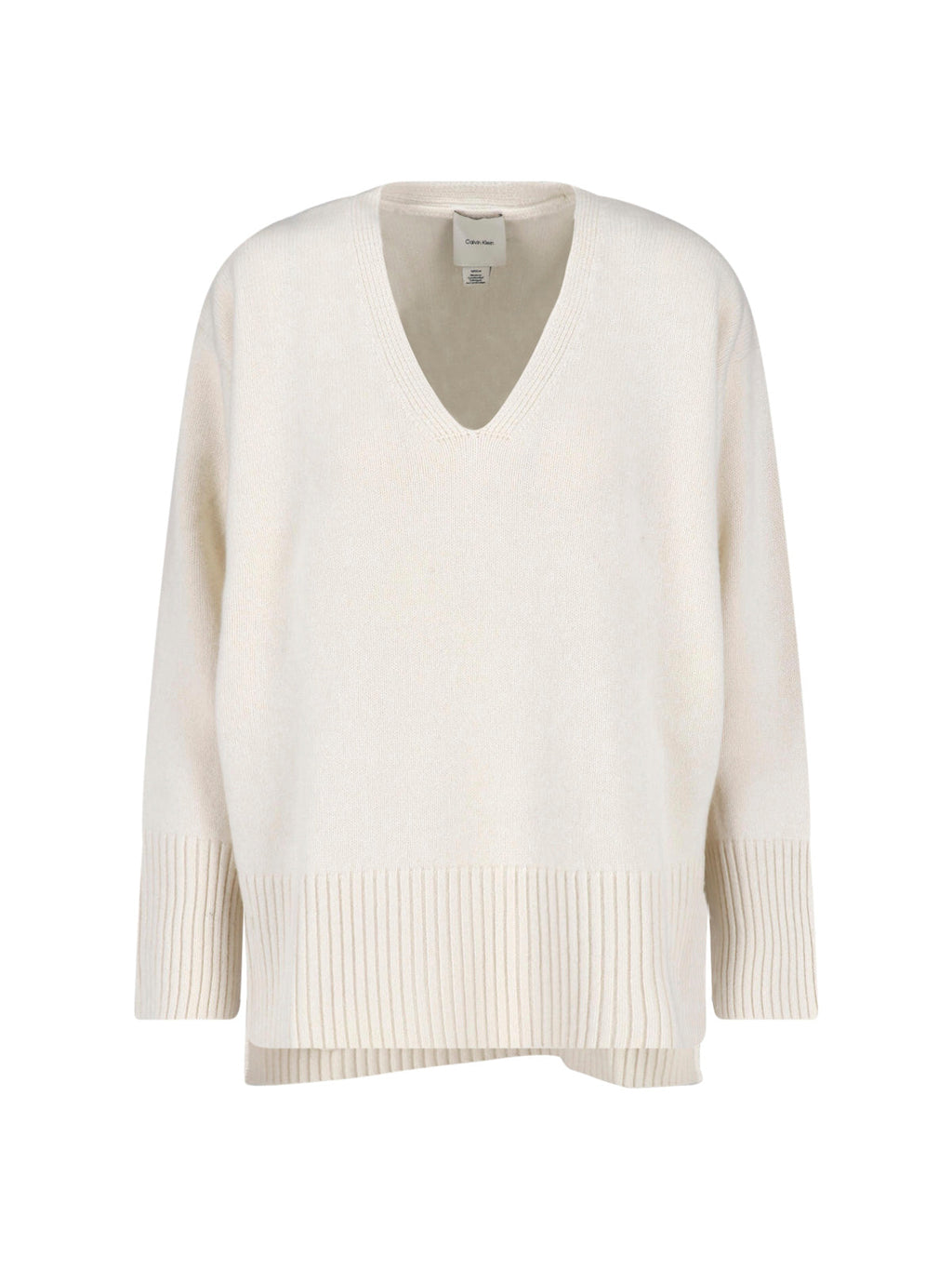 White Wool Asymmetrical Hem Sweater