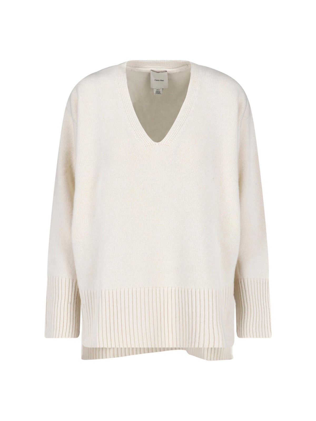 White Wool Asymmetrical Hem Sweater