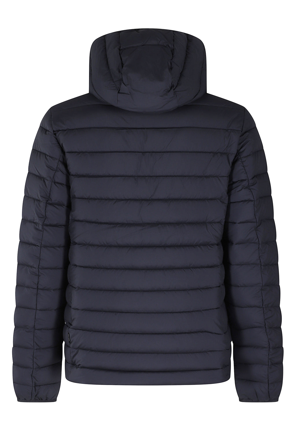 Quilted Blue Padded Jacket With Hood And Zip Pockets