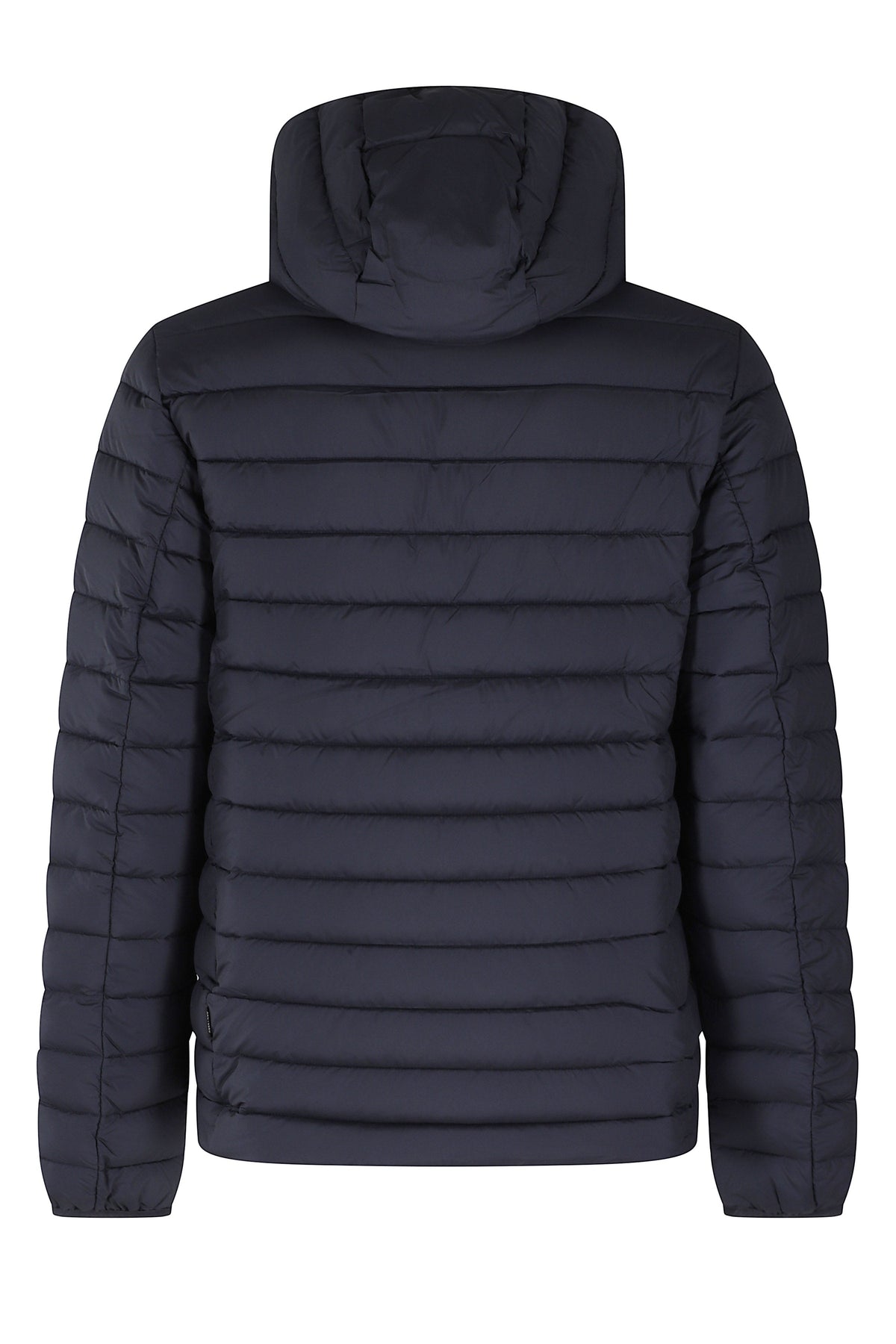 Quilted Blue Padded Jacket With Hood And Zip Pockets