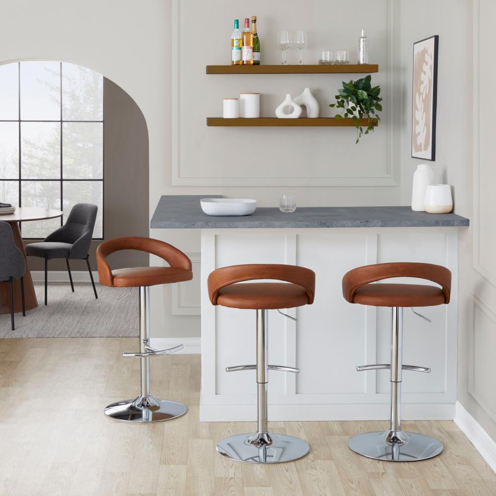 Set of 2 Adjustable Counter Stools with Supportive Backrests and Rounded Footrest Design