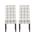 Set of 2 Plaid Upholstered Chairs with Wood Legs