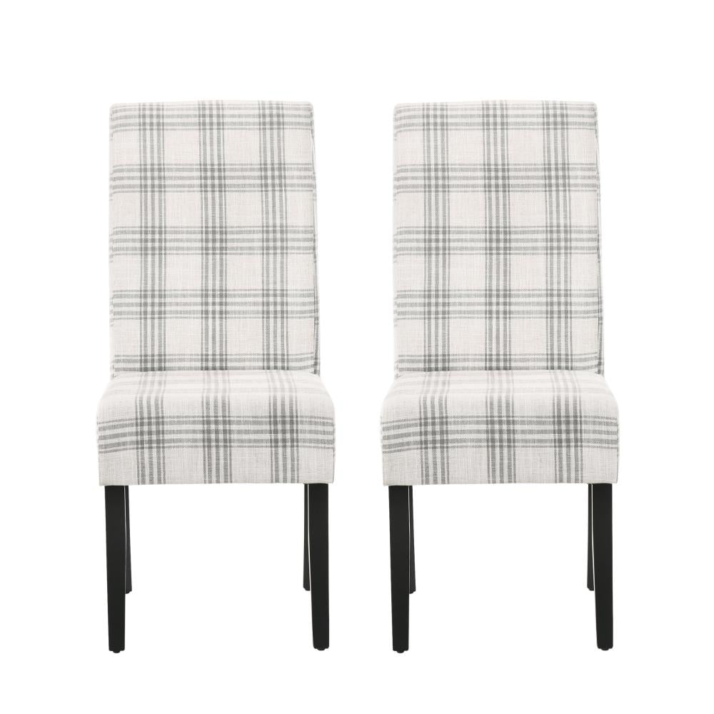 Set of 2 Plaid Upholstered Chairs with Wood Legs
