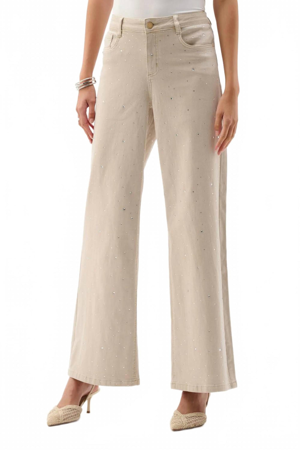 Rhinestone Wide Leg Jean In Moonstone