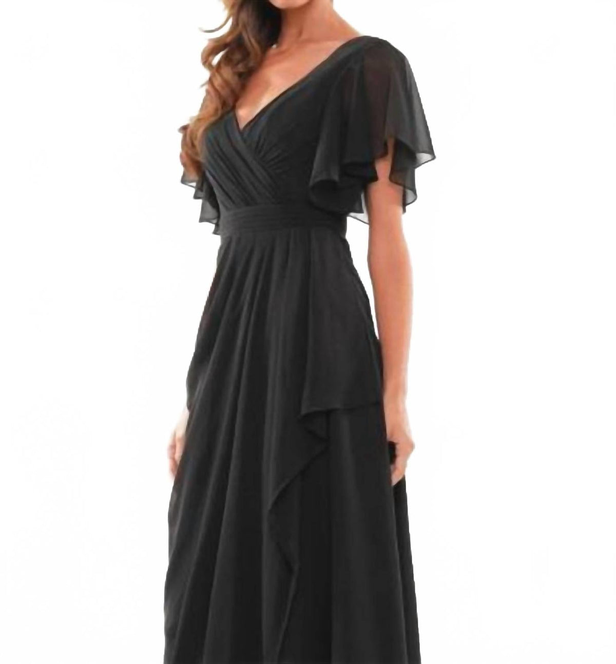 V-Neck Empire Evening Maxi Dress In Black