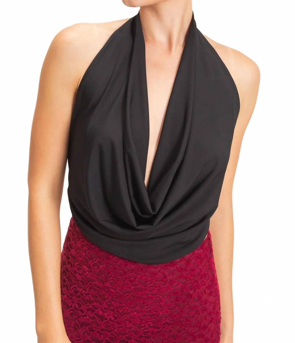 The After Hours Draped Halter Neck Open Back Top In Black