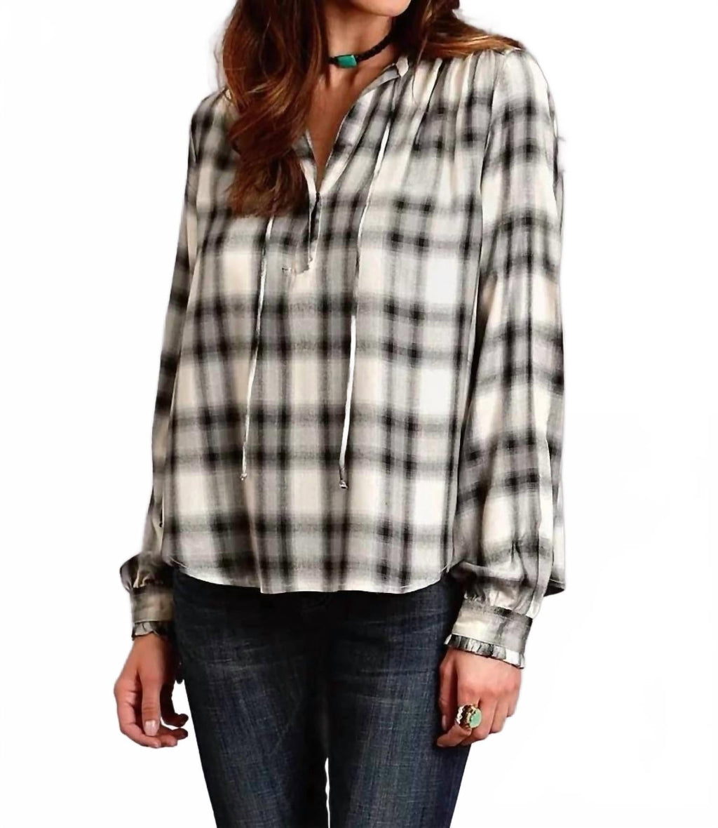 Plaid Herringbone Twill Shirt In Ash Gray