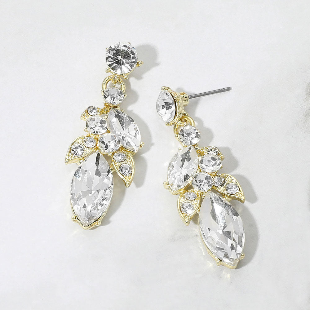 Marquise Gem Steon Cluster Embellished Drop Evening Earrings
