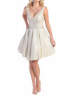 Glitter Deep V-Neck Cocktail Mini Dress In Champagne