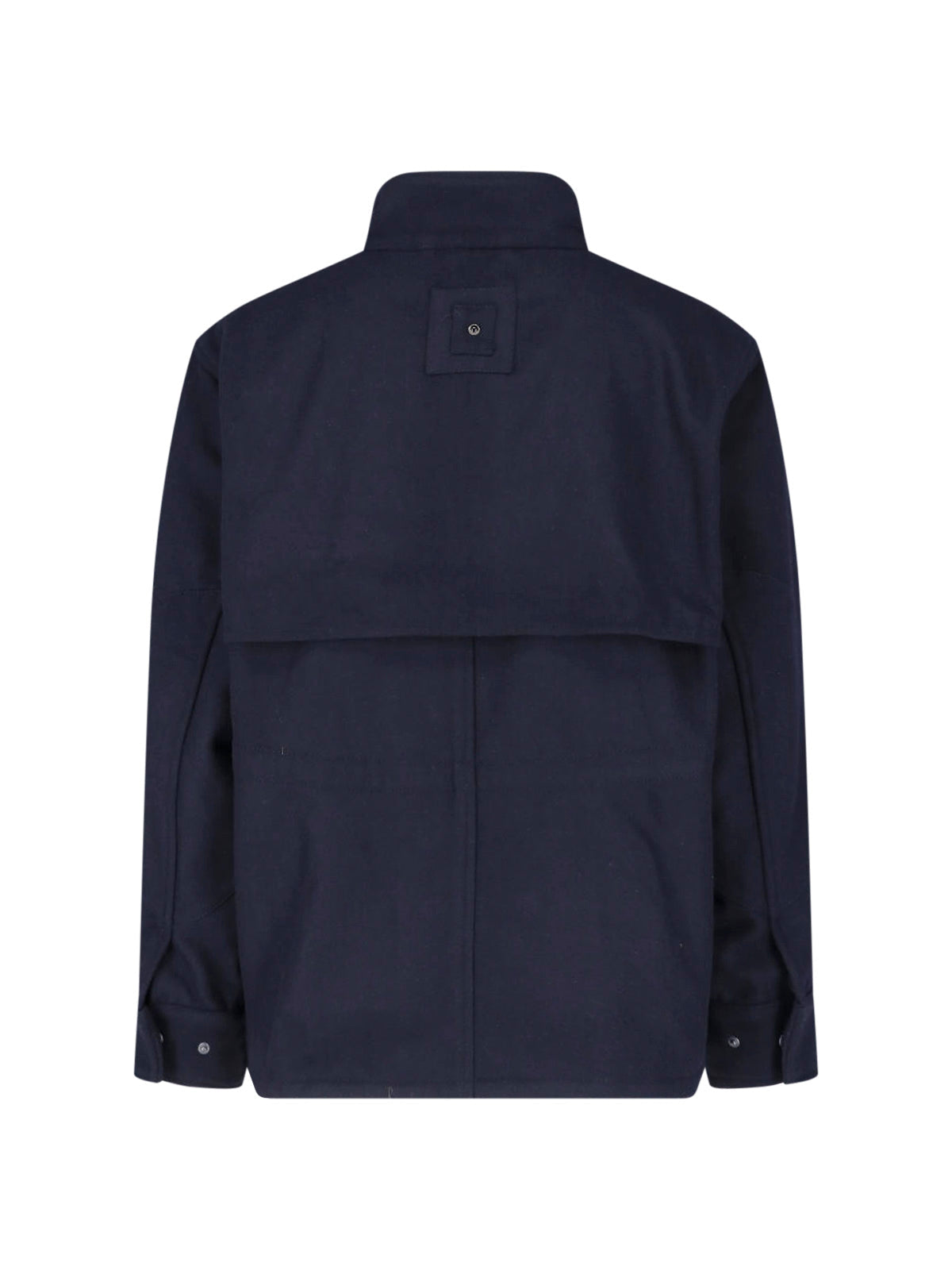 Blue Wool-Blend High Collar Jacket