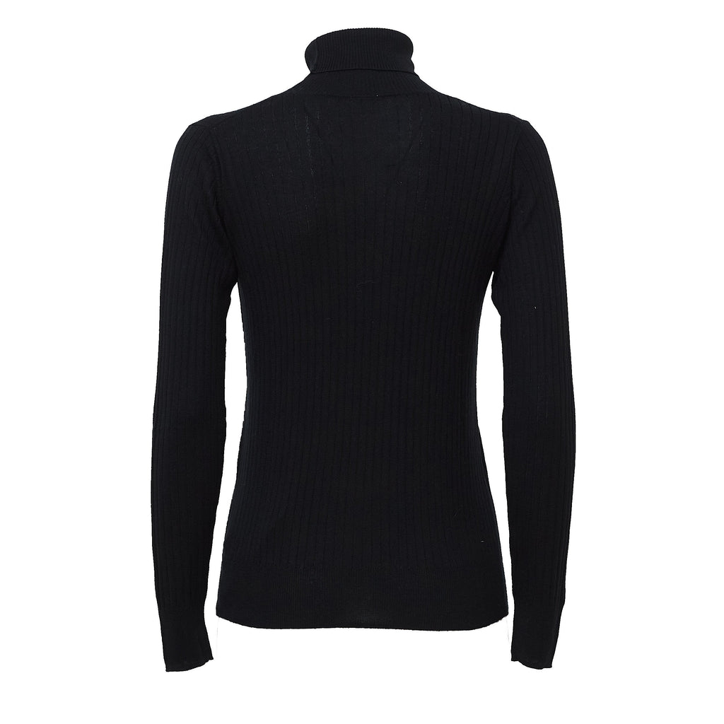 High Neck Ribbed Knit Long-Sleeve Pullover