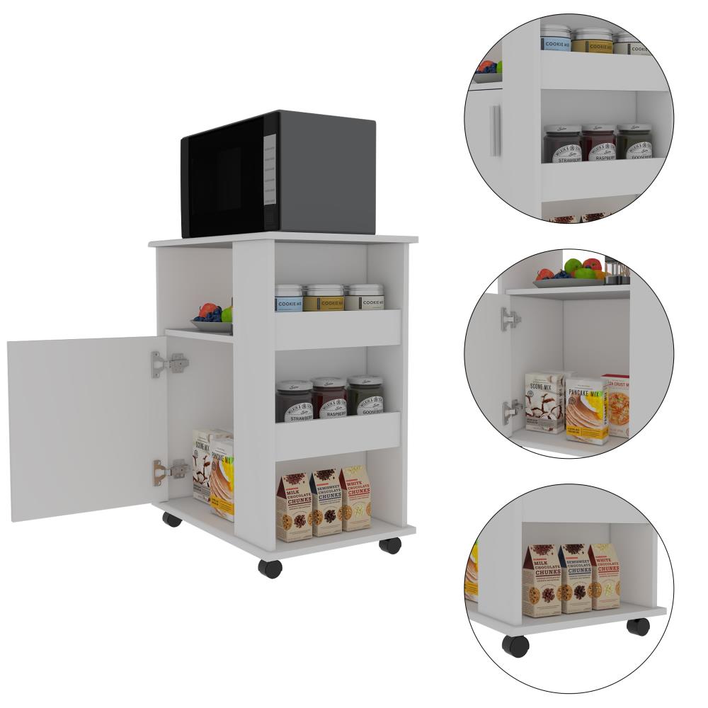Microwave Cart with Storage Cabinet and Shelves